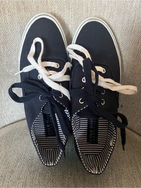 Cole Haan Navy Blue Canvas Low-Top Sneakers with Striped Lining